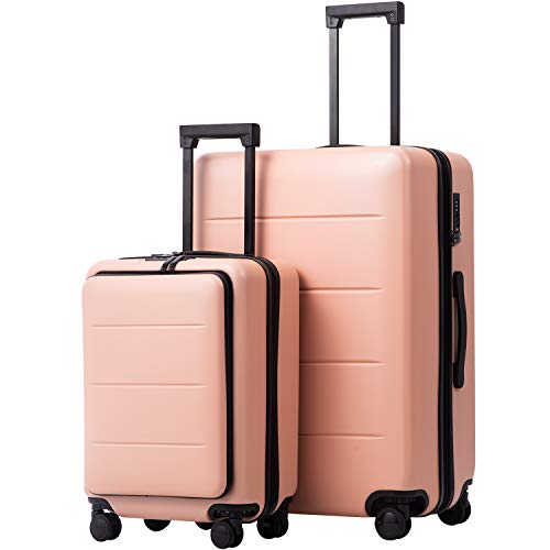 COOLIFE Luggage Suitcase Piece Set Carry On ABS+PC Spinner Trolley with Laptop pocket (Sakura pink, 2-piece Set)